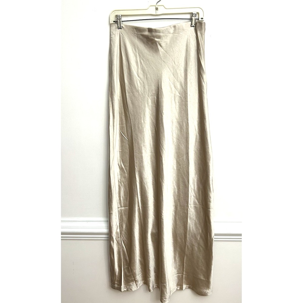 ee:some Satin Maxi Skirt Women's L Champagne Silky Glam Elastic Waist (TALL)